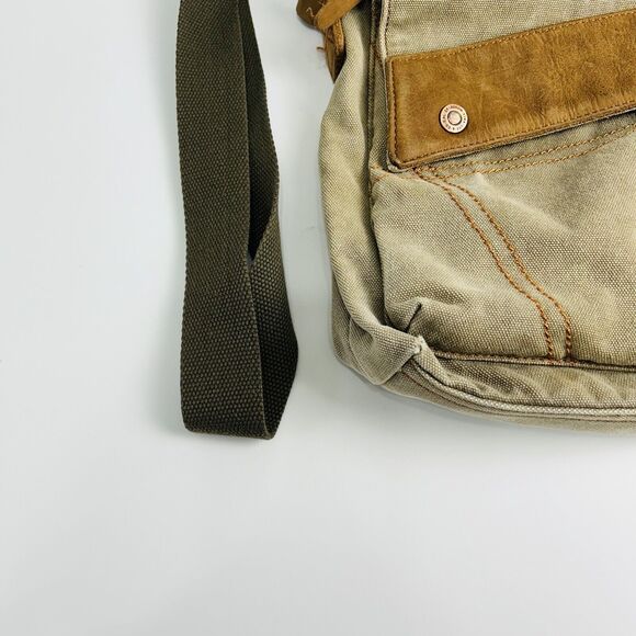 Augur Canvas Shoulder Saddle Bag Messenger Brown Leather Medium‎ Flap Snap Hobo - Picture 2 of 15